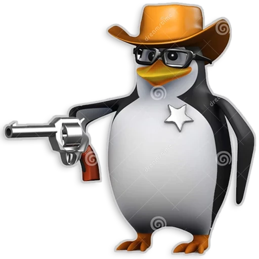 pinguim 3 d, pinguim do mal, xerife do pinguim, pinguim com uma pistola