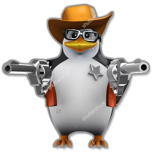 sheriff penguin, meme penguin sheriff, pistol penguin, penguin yang tidak puas, tidak puas dengan meme penguin