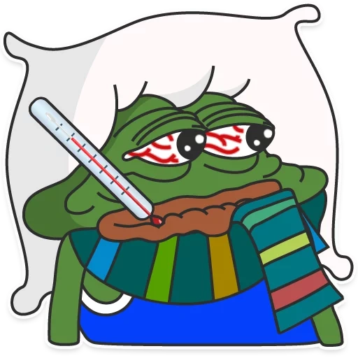 frog pepe stickers, pepe is sick, illustration, telegram stickers, crying frog pepe