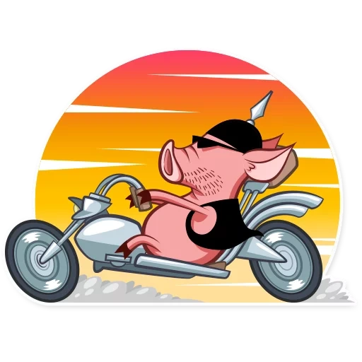 piglet en la rueda, pig en una motocicleta, bull en un vector de motocicleta, jumaratros biguers cartened, 