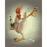 pollo, d'oca, il gallo è divertente, pollo divertente, un cockerel allegro