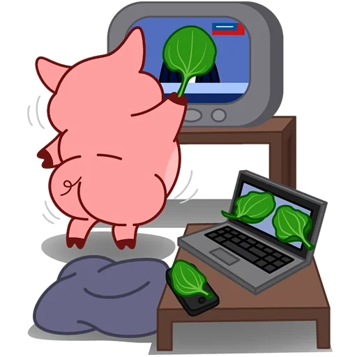 set of stickers, cartoon pig, pig behind the keyboard, pig at the computer, pigging drawing