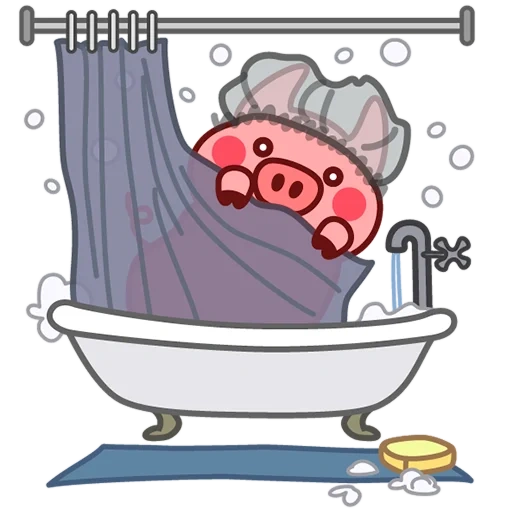 pig dans la baignoire, pig pig datifs dans la salle de bain, pig dans la baignoire, baies d'ours dans la salle de bain, autocollant bandé