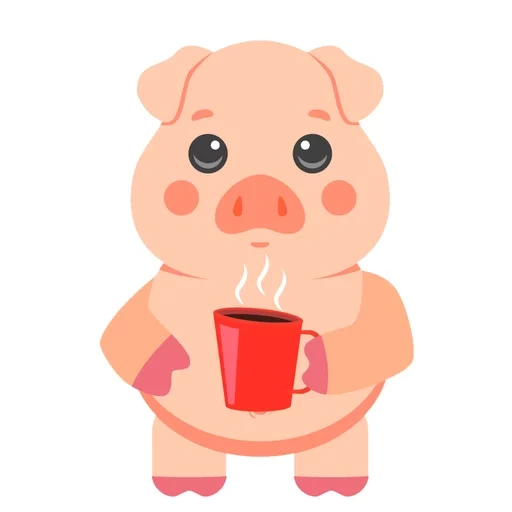 grynyan, porco bebe café, porco rosa, o porco está tomando café