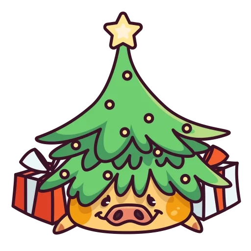 pohon natal, tahun baru pohon natal, kartun pohon tahun baru, kartun pohon natal tahun baru