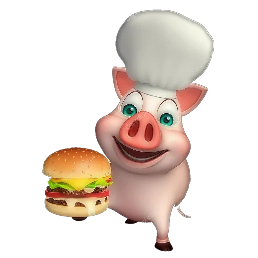 personajes, caricatura de sombrero de cerdo, sombrero de chef de cerdo, caricatura de sombrero de cerdo