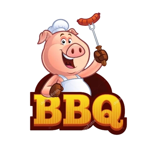koki babi, babi kartun, baki babi, vektor bbq babi, cartoon pigs eat sausages