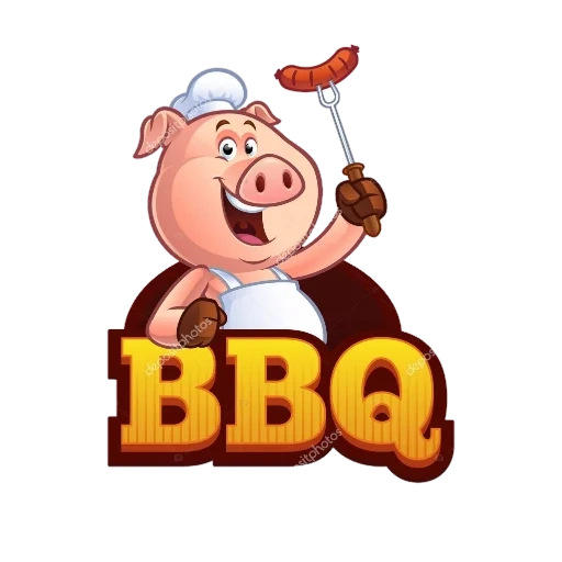 der schweinekoch, cartoon schwein, tablett für ferkel, ferkel bbq träger, cartoon pigs essen sausages