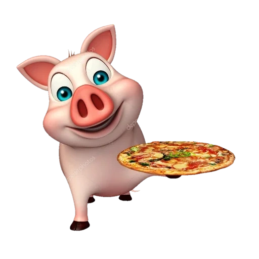picchia, piggy mangia pizza, maialino con una pizza, pizza affronta il maiale