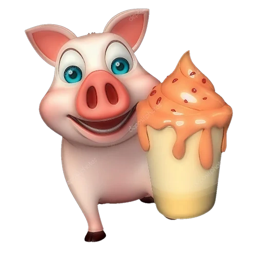 lina piggy, le caractère du cochon, crème glacée au porcelet, porc personnage de dessin animé