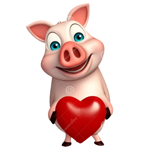 babi, lina piggy, jantung babi kecil, kartun babi merah muda