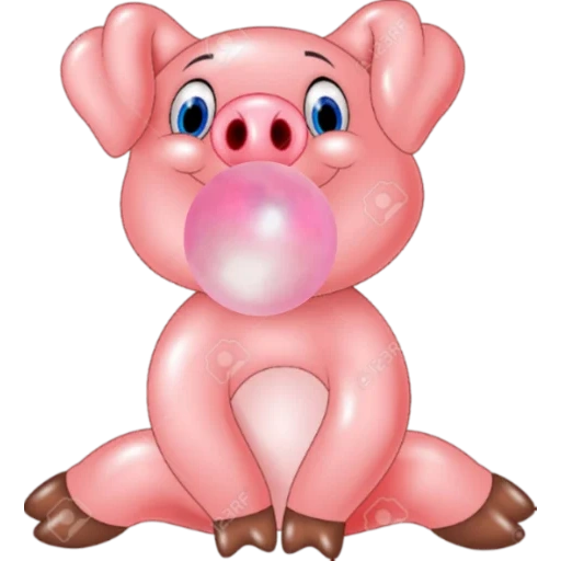 piggy sur fond blanc, piggy piggy, cochon de dessin animé, cochon de dessin animé rose