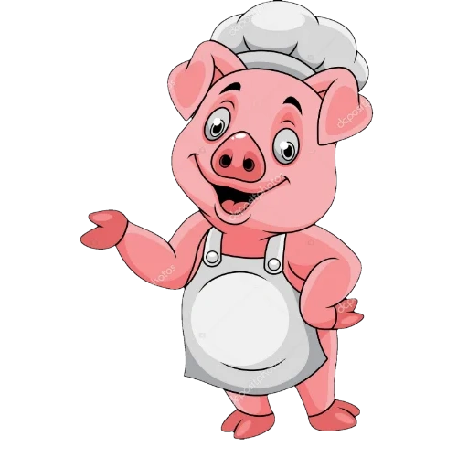 chef de porco, cozinha porco, porco, cartoon porco
