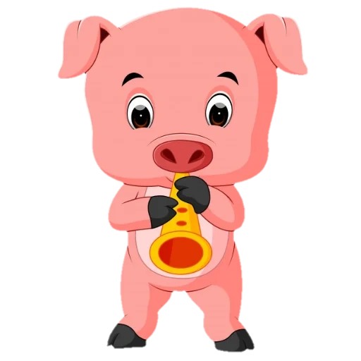 cerdo 2d, cerdo bebé, lindo cerdo caricatura, cerdo cerdo de dibujos animados, cerdo de dibujos animados de trompeta
