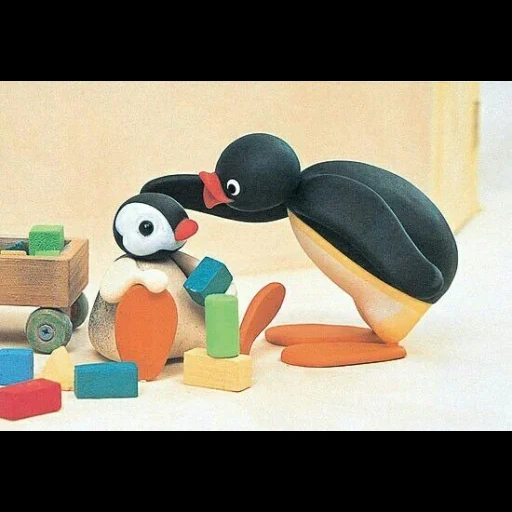 prolongada, pingüino, caricatura de ping, niñera, pingu pasado del baño