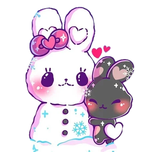 chibi kawai jenny rabbits, palegas rosas con un conejito, lindos dibujos de kawaii, kawaii bunnies, patrones lindos de kawaii