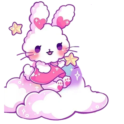 kawaii bunnies, palegas rosas con un conejito, pegatinas rosas, pegatina rosa conejito, lindos dibujos de kawaii