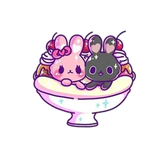stiker merah muda dengan kelinci, gambar kawai lucu, gambar lucu untuk sketsa makanan, pola lucu kawai, kawaii gambar makanan