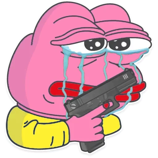pepe, pepe merah muda, pepe dengan pistol, pink toad pepe