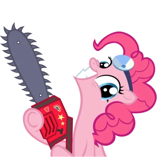 pinky pie, pinky pie with a saw, pinky killer pie, pinky pie with a chainsaw, my little pony pinkie pie