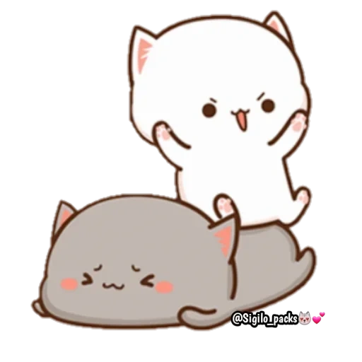 kitty chibi kawaii, gato de pêssego mochi mochi, desenhos de gatos fofos, adoráveis gatos kawaii, kawaii cats um casal
