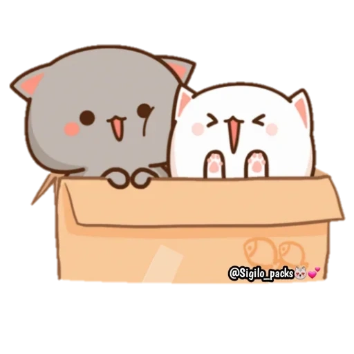 mochi peach cat, gato de pêssego mochi mochi, desenhos de gatos fofos, kawaii cats um casal, tanque de lixo de gato de pêssego mochi mochi