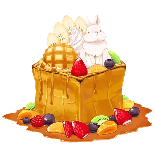 anime kuchen, kaninchenfresskunst, nette muster für lebensmittel, schöne illustration essen, illustration liebenswertes kaninchenfutter