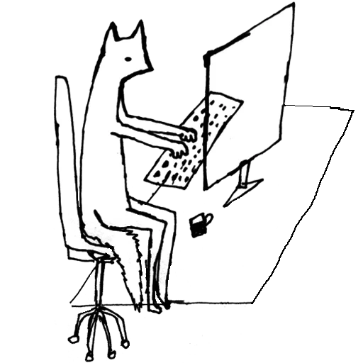 fafafa, a cat at a computer