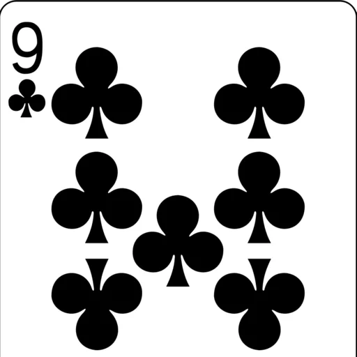 carta di tref, nove tref, sette tref, croce della carta 9, giocando a carte