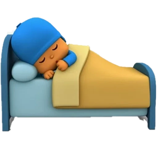 dormir en la cama, pocoyo chico, lete's go pocoyo, cama de dibujos animados para niños pocoyo