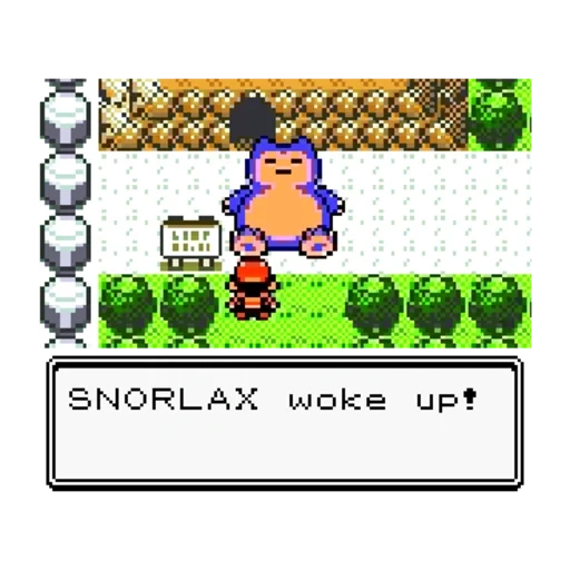 das spiel, pokemon, pokémon crystal screen, snorlax blockiert ihren weg, pokemon spiele pixel spiele
