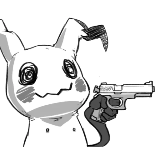 аниме, пикачу арт, шайни мимикью, pikachu with gun, карандашом срисовки