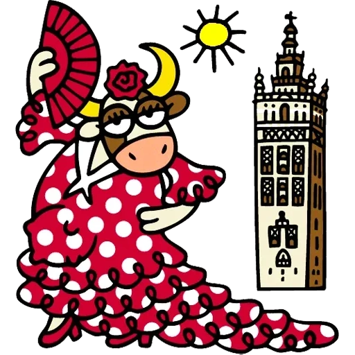 illustration, clipart de la vache, fashionista de vache, dessin de flamenko, vaches dansantes