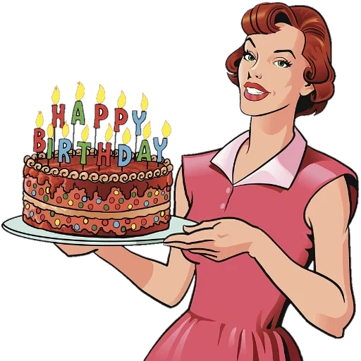 женщина тортом, день домохозяйки, торт ко дню рождения, молоко кондитер клипарт, девушка тортом днем рождения векторная графика