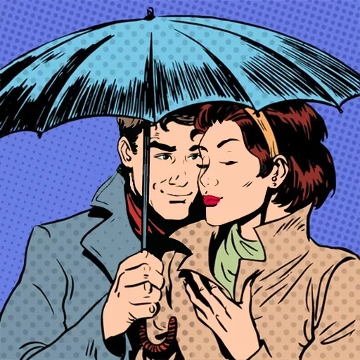 pop art, una coppia sotto un ombrello, nello stile della pop art, immagini pop art