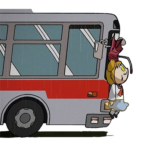 anime, bus of children, fire engine, the bus is cartoon, fire machine cartoon