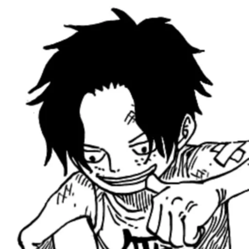 luffy ace, luffy manga, caricature de tatouage de luffy, bande dessinée de luffy sabot ace, van pees luffy se curant le nez