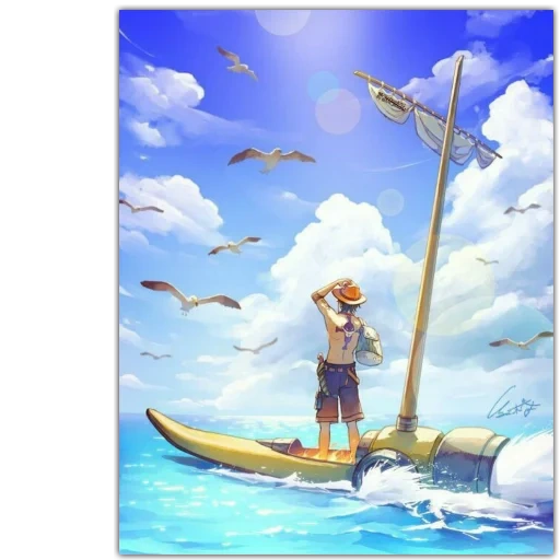 рисунок, ван пис море, пираты аниме, море небо арт, one piece anime