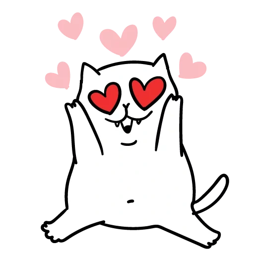 gatos, catces con corazones, dibujo del corazón del gatito