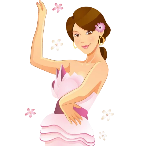 jovem, mulher, ilustração, menina com flowers vector, garota desenhando desenho animado