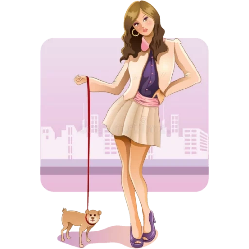 femme à la mode, cartoon dog girl, cartoon girl avec un chien, dessins de mode mignons fille fille, filles à la mode des filles de dessins animés