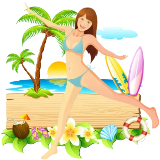 istirahat musim panas, menggambar pantai, clipart sea, clipart musim panas, pantai tropis