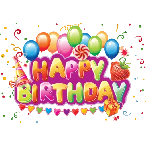 happy inaction, birthday, happy birthday balls, birthday inscription, happy birthday transparent background