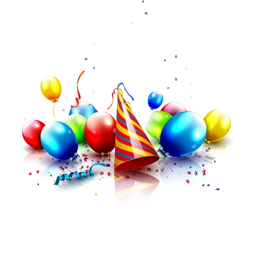 balão, bola de confete colorido, aniversário, suprimentos de festa, balão de fundo transparente
