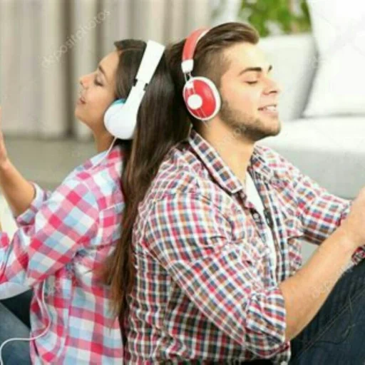 a couple of headphones, two headphones, avantree as9pa, he listens to the music of headphones, man woman headphones