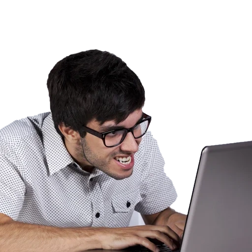 pantalla, mofa, hombre en la computadora, una persona se sienta a una computadora, una persona piensa en una computadora