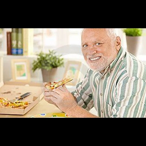 teléfono, senior man, pizza de pizza, foto del teléfono