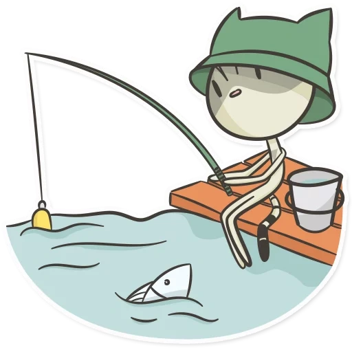 fisherman per gatti, pesca a taglio, disegno del pescatore, clipart da pesca