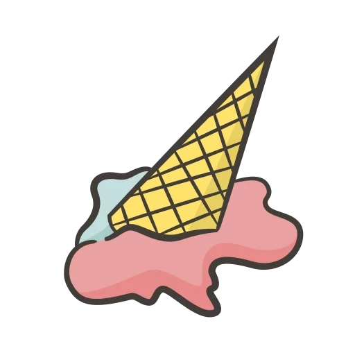 crème glacée, glaces tombées, crème glacée gaufrée, cartoon de crème glacée, crème glacée avec badge en bois