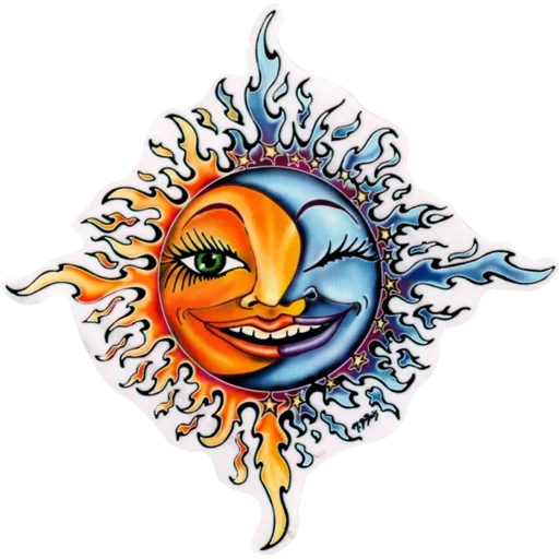 matahari dan bulan, sketsa matahari dan bulan, logo matahari dan bulan, melambangkan matahari dan bulan bersama